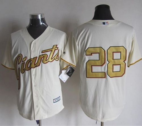 Giants #28 Buster Posey Cream(Gold No.) New Cool Base Stitched MLB Jersey - Click Image to Close